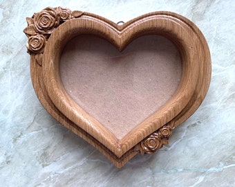 Wooden Heart Shape Photo Picture Frame, Wood Carving Love Romantic Family, Valentine Day Home Decor, 5th Wedding Anniversary Gift