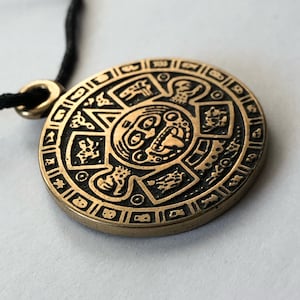 Mayan Aztec Calendar Keychain / Necklace. Maya Calendar Medallion. Stone Sun Calendar