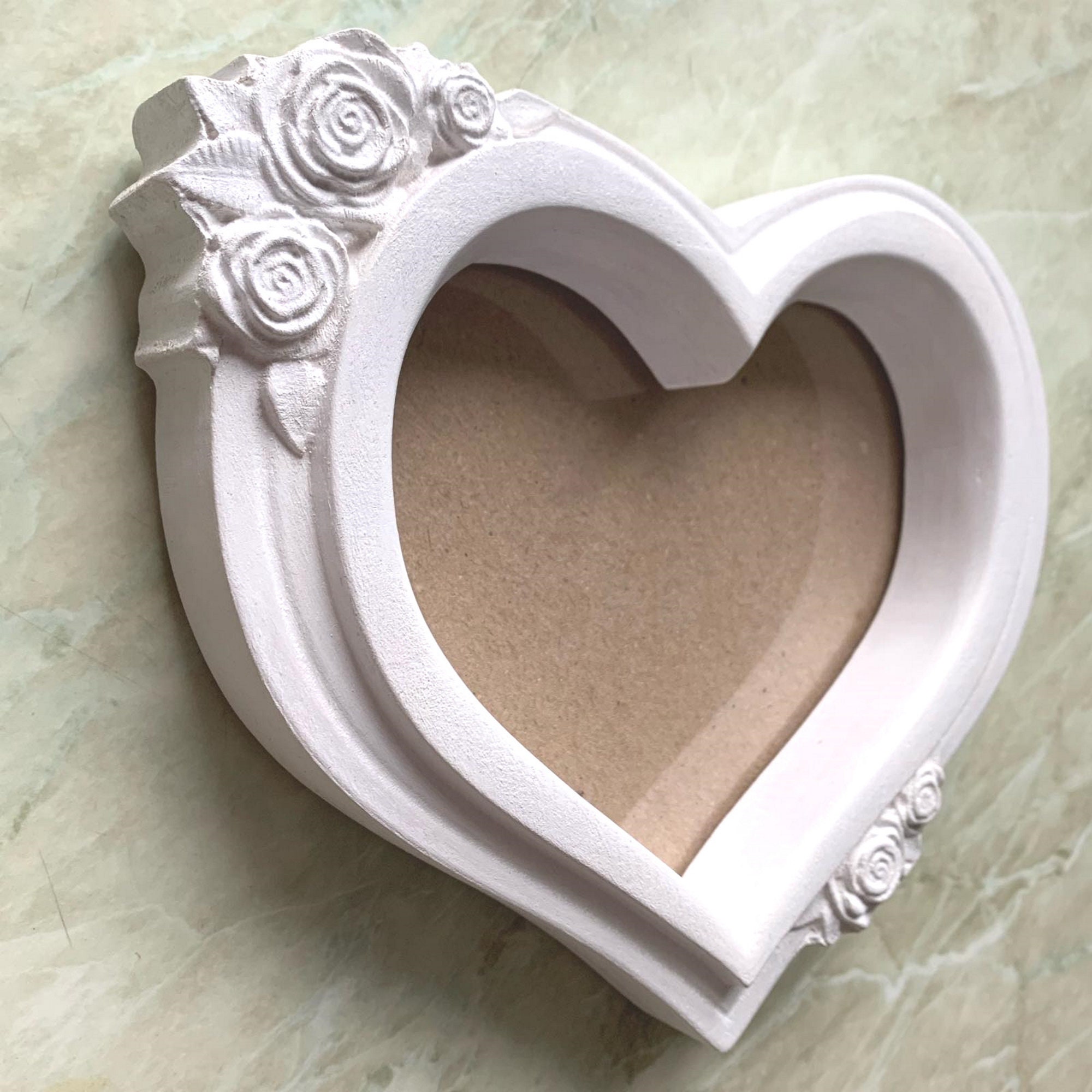 White Floral Wooden Heart Shaped Photo Picture Frame Wall Mounted, Wood ...
