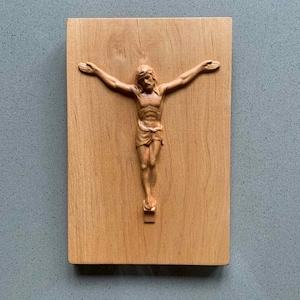 Carved Jesus Christ Crucifix Wall Palque, Wooden Christian Decor, Religious Wall Art, Gift for Easter