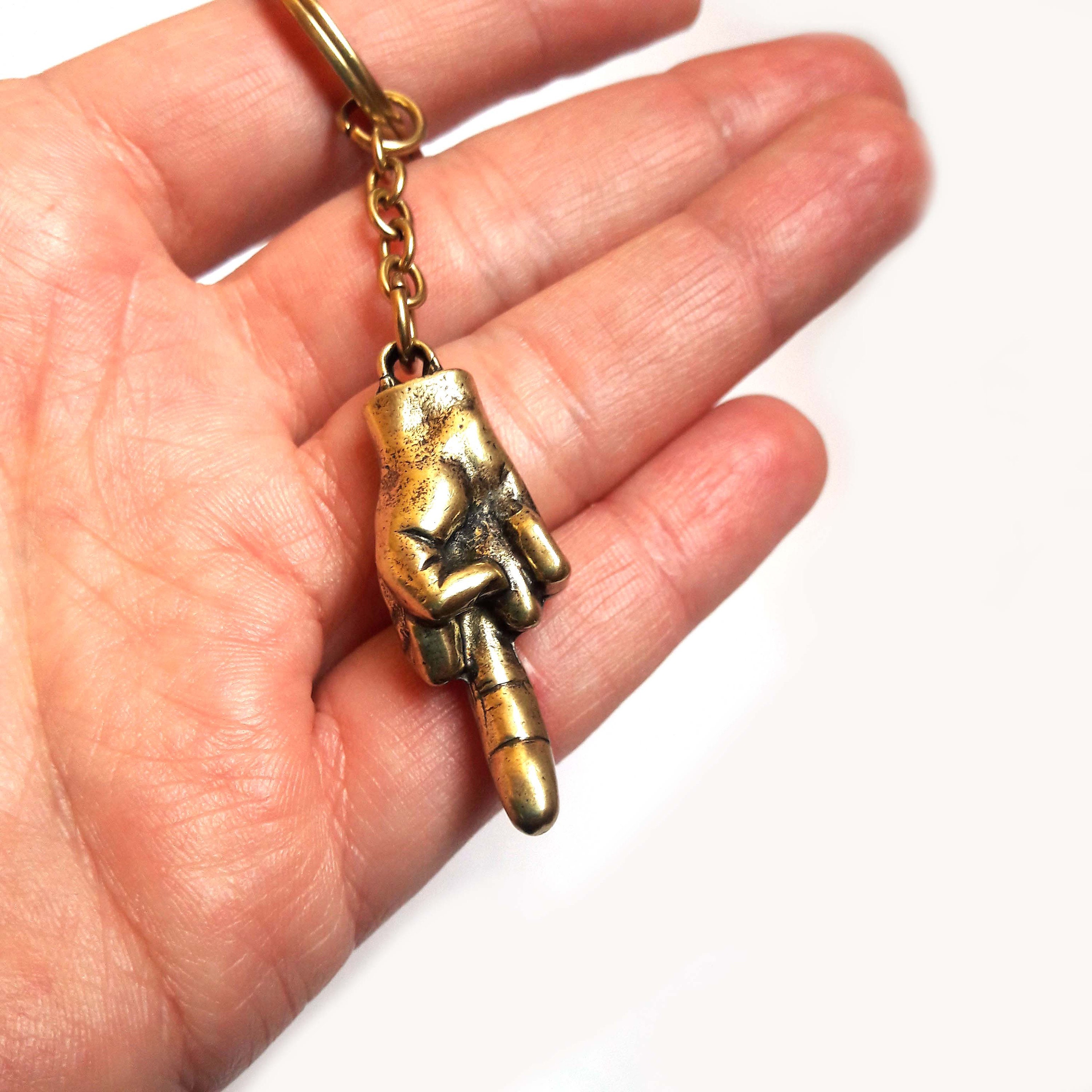 Handgefertigter Schlüsselanhänger Mittelfinger F Wort Messing Metall  Schlüsselanhänger