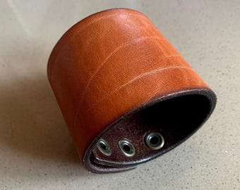 Genuine Leather Bracelet. 2 1/4" Wide Cuff Wristband. Leather Anniversary Gift for Him. Fathers Day gift.