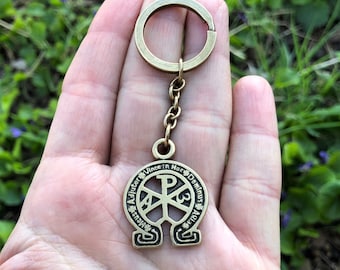 Alpha and Omega Chi-rho Chrismon Keychain or Necklace, Monogram of Christ, Labarum. Cross Christian symbols, Constantine Cross Amulet