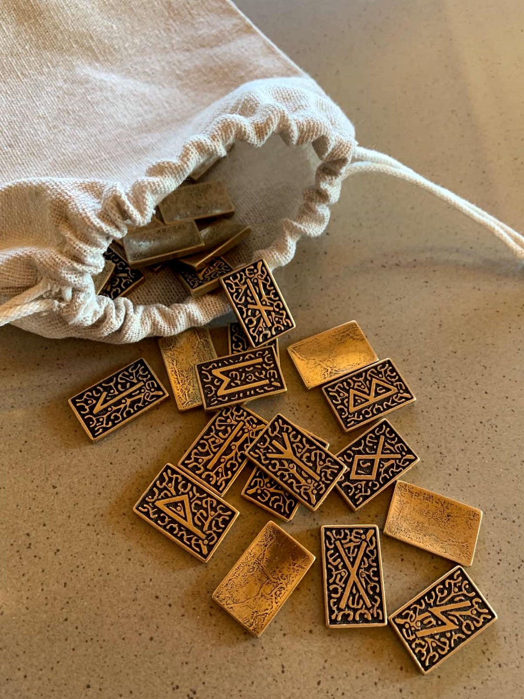 Metal Bronze Brass Rune Set in Wooden Box, 24 + 1, Elder Futhark Runes ...