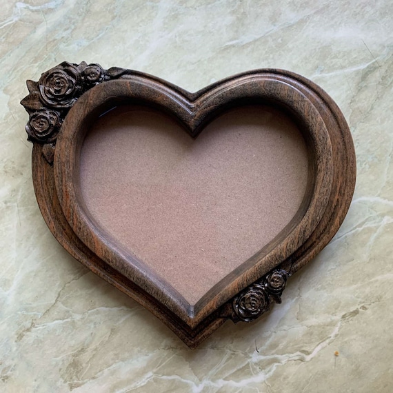 Wooden Heart Shape Photo Picture Frame, Wood Carving Love Romantic