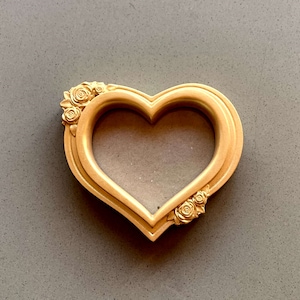 Gold Floral Wooden Heart Shaped Photo Picture Frame Wall Mounted, Wood Carving, Love 5th Wedding Anniversary, Valentine's Day gift.
