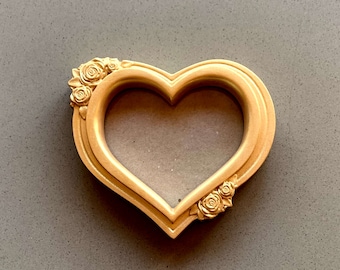 Gold Floral Wooden Heart Shaped Photo Picture Frame Wall Mounted, Wood Carving, Love 5th Wedding Anniversary, Valentine's Day gift.