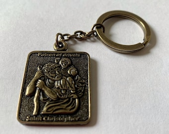 Saint Christopher Keychain, Brass Travel Protection, Catholic Gift