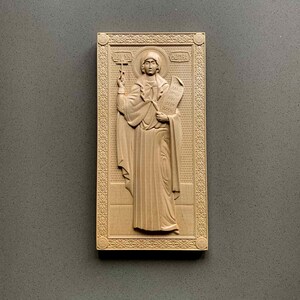 Saint Photina (Svetlana) gesneden houten icoon, groot-martelaar Photini decoratief icoon, religieus geschenk, Home Decor Wall.