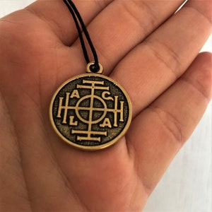Wheel of Fortune Bronze Pendant, AGLA Protective Magical Talisman Amulet, Good Luck Necklace