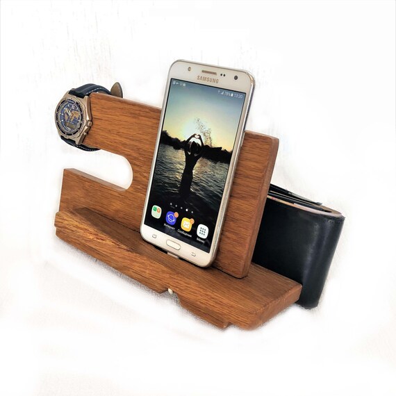 Wood Phone Docking Station Mens Nightstand Charger Charging Organizer Bedside Organiser Stand Desk Valet Tech Gift Men