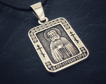 Saint Seraphim of Sarov Icon Pendant. The Holy Monk Religious Charm. Christian Necklace.
