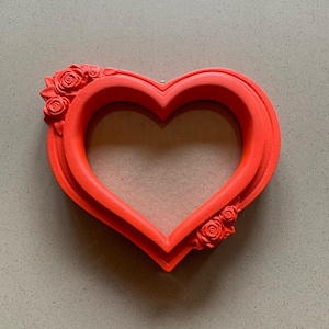 Red Floral Wooden Heart Shaped Photo Picture Frame, Wood Carving, Love 5th Wedding Anniversary,  Wall Mounted Home Decor.