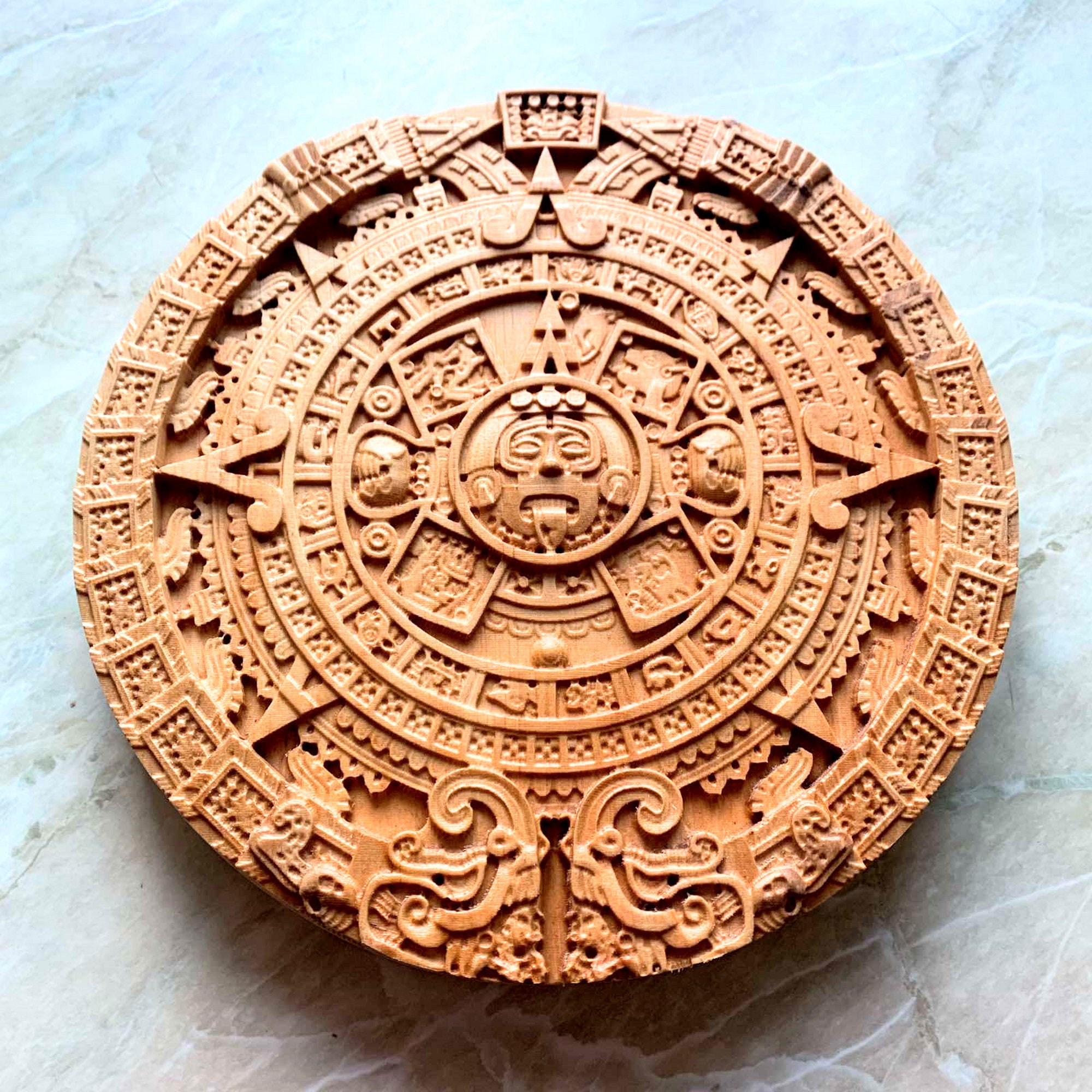 Aztec Mayan Calendar Carved Wood Picture 8 Diameter Etsy