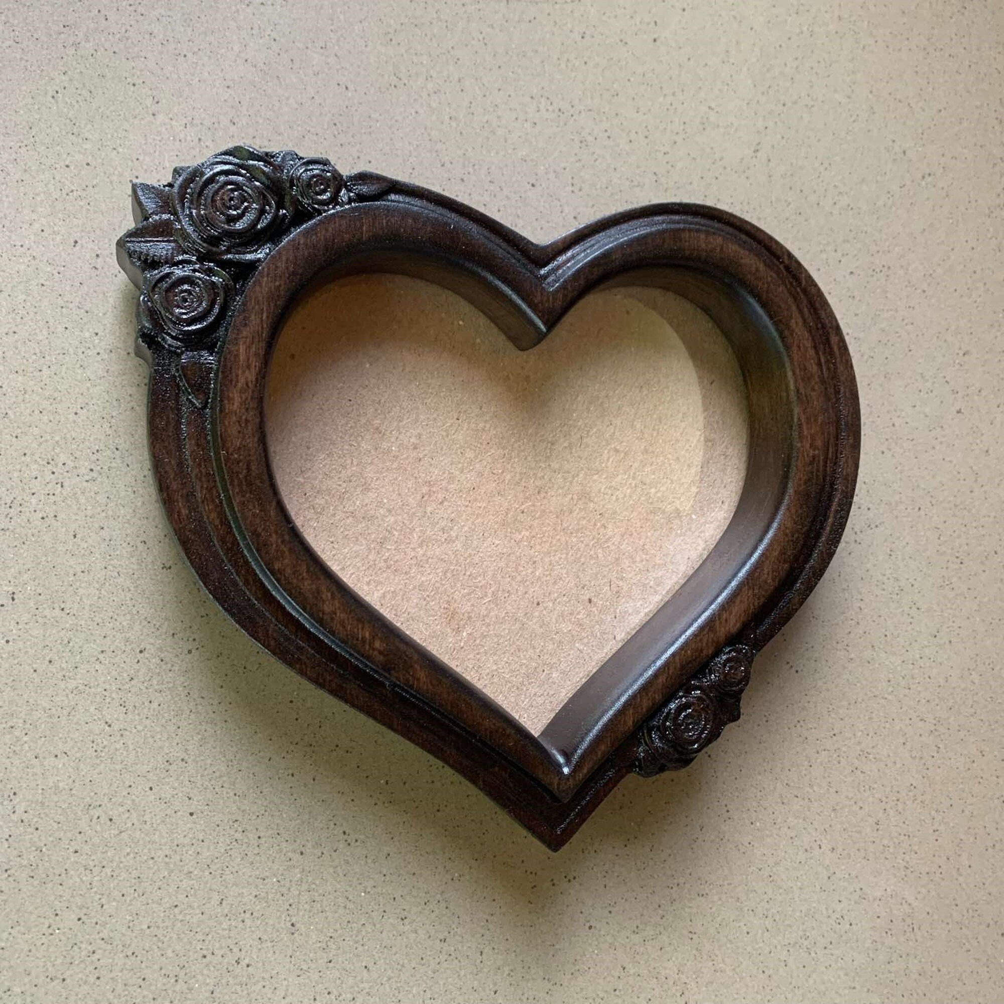 Wooden Heart Shape Photo Picture Frame, Wood Carving Love Romantic