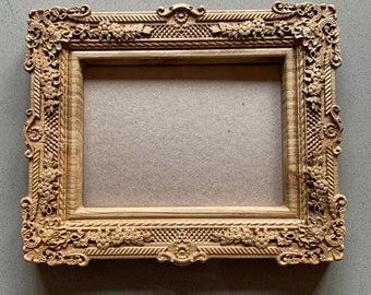 Beautiful wood wall picture frame. Decorative square photo frame baroque carved for wall. Handcrafted frame.