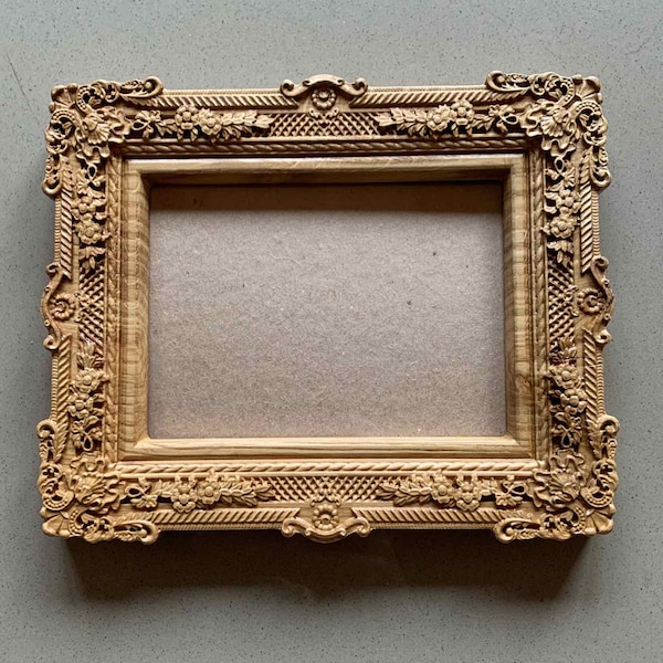 Beautiful wood wall picture frame. Decorative square photo frame baroque carved for wall. Handcrafted frame.