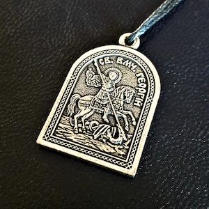 Saint George the Victorious icon necklace. St George and the Dragon Mens Pendant. Christian Jewelry for Men.