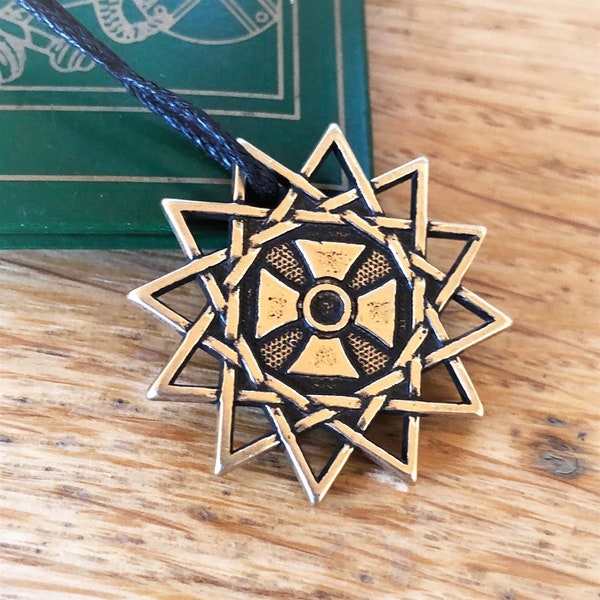 Erzgamma Star Double-sided Pendant Necklace. Lucky 12 Pointed Star Amulet. Ertsgamma Ancient Christian Talisman. Dodecagram.