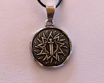 Slavic Pendant Downward Sword in the Star of Inglia, Ancient Wisdom and Inner Fire Symbol. Protective Amulet for Strength and Conscience.