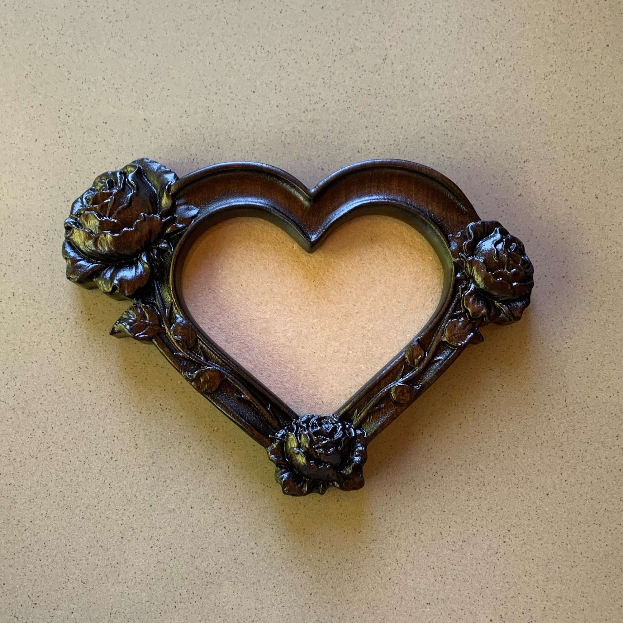 Wooden Heart Shaped Photo Picture Frame With Roses, Wood Carving