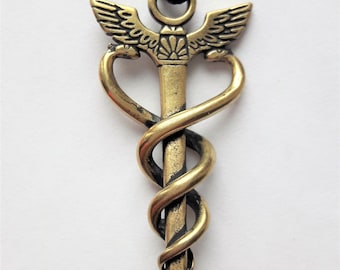 Caduceus Mercury Hermes Symbol Pendant, Medical Snake Necklace, Symbol of Medicine, Pharmacy Necklace, Nurse Jewelry.