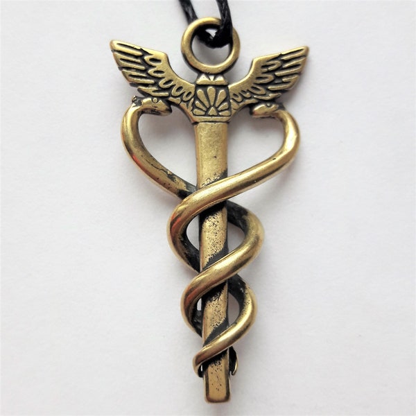 Caduceus Mercury Hermes Symbol Pendant, Medical Snake Necklace, Symbol of Medicine, Pharmacy Necklace, Nurse Jewelry.