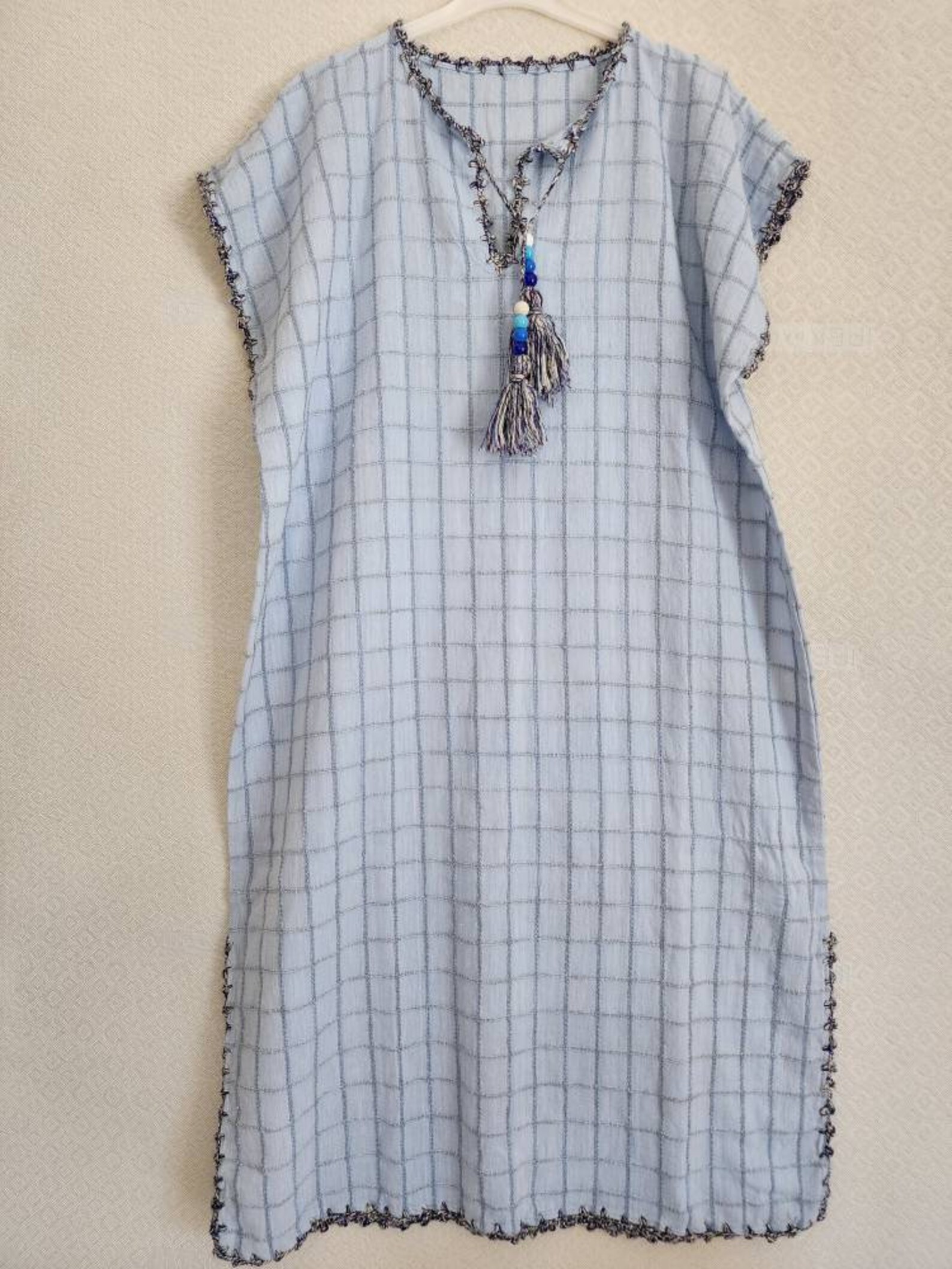 Boho Navy Patchwork Knit Tunic Dresses Flare Sleeve main image 0