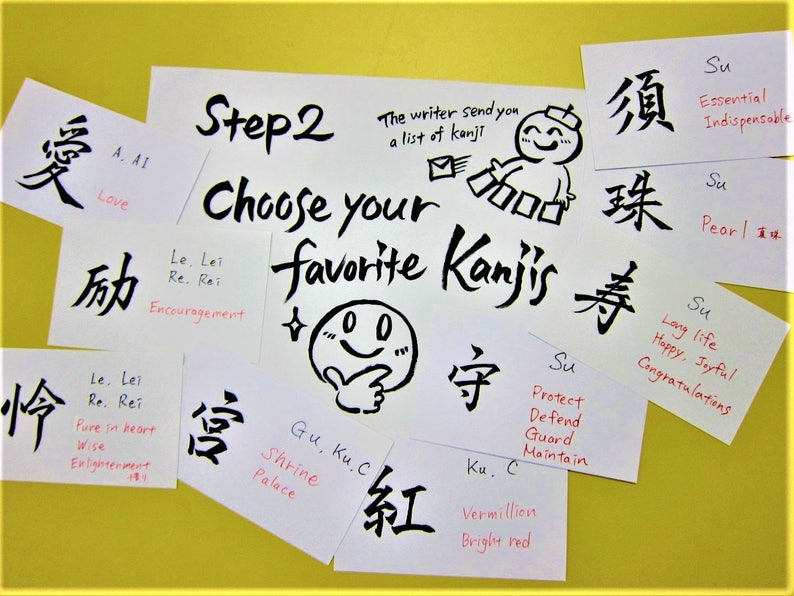 Custom Japanese Calligraphy Postcard Desired Name Word Etsy