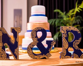 Hand Painted Wooden Letter Mendhi/Henna Designs For Decor