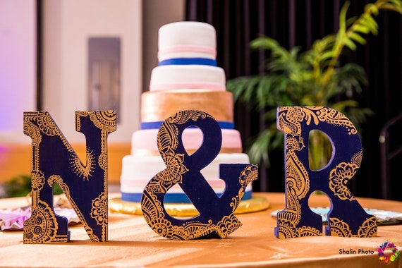 Hand Painted Wooden Letter Mendhi Henna Designs For Decor