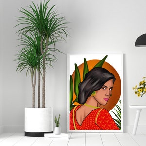 Aarushi, Indian women Art, South Asian Art, South Asian Prints, Desi Wall Art, Digital Art Print, Desi art prints, Indian girl wall art,