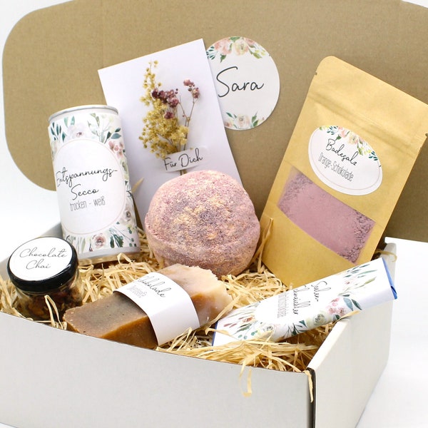 Chocolate Lover Wellnessbox mit Namen Geschenkbox Olivenölseife Badekugel Geschenkidee zu Weihnachten