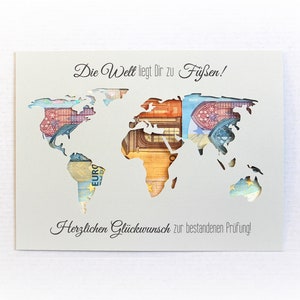 Money gift for Abitur World Map Abi Exam Individual Money Gift Color Choice