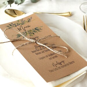 Menükarte zur Hochzeit Kraftpapier Eukalyptus 1 personalisierbar braun greenery 2 euro / Stück