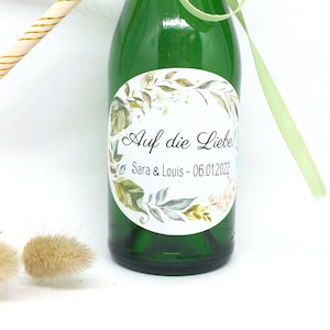 10x or 3x bottle labels for wedding favors JGA hen party Piccolo sparkling wine with name and date grasses cottagecore