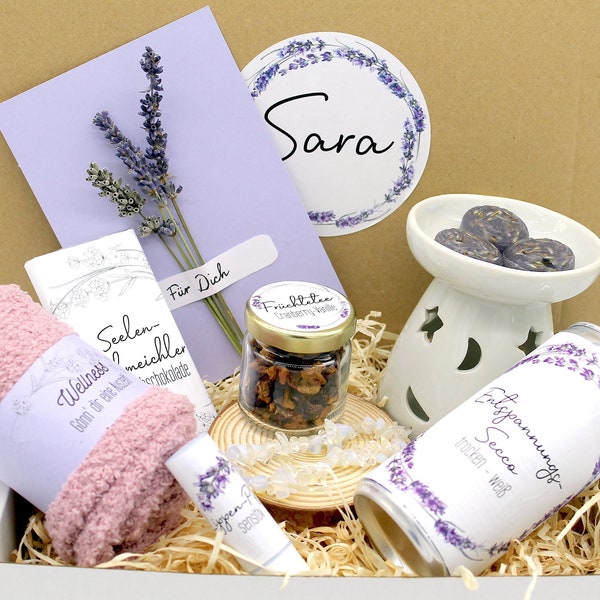 Personalisierte Geschenkbox für Frauen handgemachte Duft Melts Lavendel Opalithe Armband Duftlampe Geschenk Freundin Lavendel Wellness Box