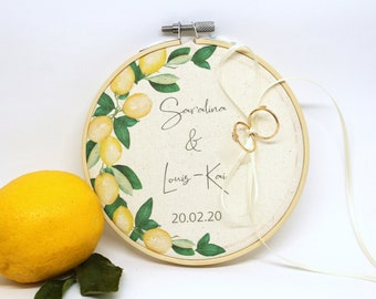 Ring Pillow Embroidery Frame Wedding Ring Bearer Box for Wedding Rings Individual with Name Lemon Yellow