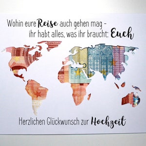 Money gift for the wedding World map with name individual wedding gift - wherever your journey may go