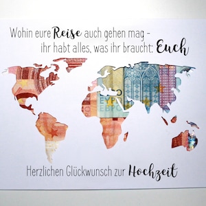 Money gift for the wedding World map with name individual wedding gift - wherever your journey may go