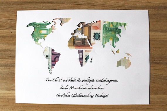 Hochzeit Weltkarte Geldgeschenk Reise Wunschtext oder ohne Text Geburtstag 
