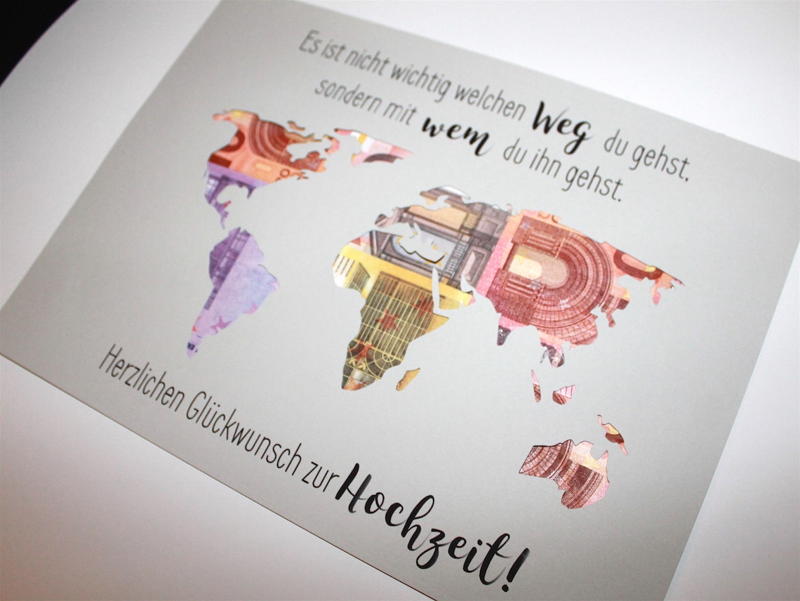 Geldgeschenk zur Hochzeit Weltkarte individuelles | Etsy