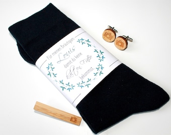 Wedding socks for the groom against cold feet with name groom gift
