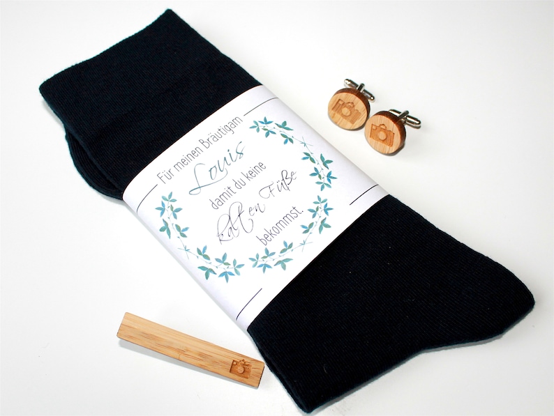 Wedding socks for the groom against cold feet with name groom gift image 1