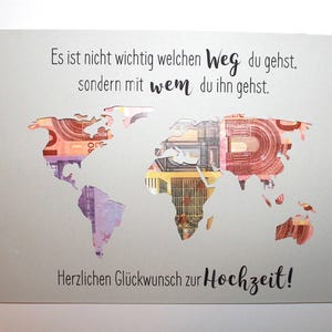 Geldgeschenk zur Hochzeit Weltkarte individuelles Hochzeitsgeschenk