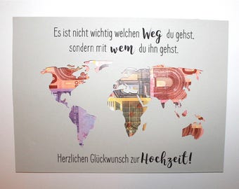 Geldgeschenk zur Hochzeit Weltkarte individuelles Hochzeitsgeschenk