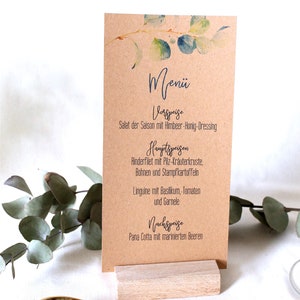 Menükarte zur Hochzeit Kraftpapier Eukalyptus 2 personalisierbar braun greenery 2 euro / Stück