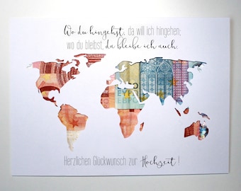 Money gift for the wedding world map color choice Individual wedding gift