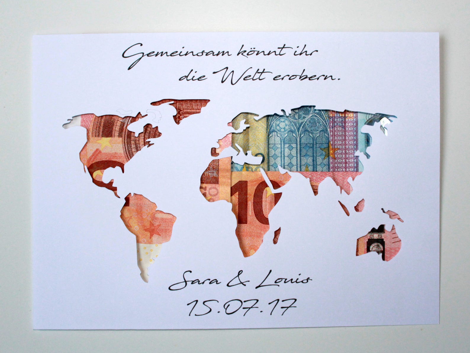 Geldgeschenk zur Hochzeit Weltkarte mit Namen individuelles - Etsy.de