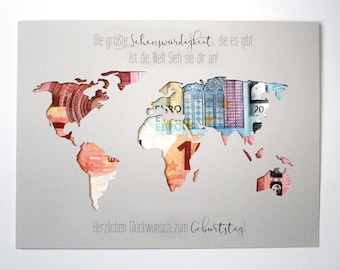 Money gift for birthday World map color choice Birthday gift individual - The biggest sight...